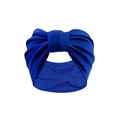 Blue bohemian wide elastic yoga headband with a knotted bow design on white background - Blue Bow (10447)