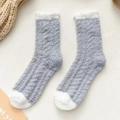 Thick grey and white patchwork coral fleece socks in a cozy minimalist plush style - Gray