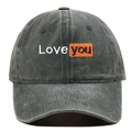 Casquette de baseball gris anthracite délavé avec broderie Love You et accent orange - Vert Militaire