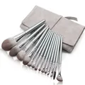 14pcs mint green makeup brush set with silver ferrules and grey velvet travel pouch - 14Pcs Silver Gray Style with Storage Bag
