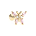 Golden butterfly cartilage stud earring with pink and white zircon stones and screw back - Pink/Gold/Large