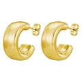 Chunky gold-plated stainless steel C-shaped hoop earrings with polished finish - Flat Wire C-Shape Hollow Gold Color