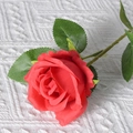 Single red artificial velvet rose flower for wedding and home decoration on white fabric - Light Red (Silk Version)