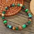 Bracciale etnico con perline di turchese, legno e pietra Dzi in stile vintage bohémien - ZJ14836-Bracciale Distanziatore in Metallo Dzi Turchese Stile Etnico