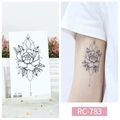 Waterproof temporary tattoo RC-783 featuring minimalist black geometric flower pattern - RC-783 Geometric Floral