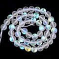 Translucent white round gemstone beads with aurora rainbow finish for DIY jewelry - Frosted White Shimmer Glass / 6mm/1 Piece Approximately 63 Pieces/21g