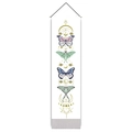 Bohemian wall tapestry featuring colorful butterflies and golden moon phase patterns - Butterfly White