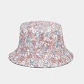 Close-up of high-density cartoon cat and dog pattern on cotton canvas bucket hat - M (56-58cm) / Color 2 (Hand-painted Pets - Pink Blue Beige)
