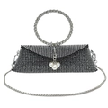 Elegante borsa nera con strass, manico circolare in cristallo e triplo ciondolo a perla - Argento
