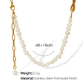 Collier en acier inoxydable doré avec perles d'eau douce blanches longueur 40+10cm - Collier en Or avec Perle d'Eau Douce XL177