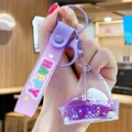 Purple sailboat keychain with floating liquid sand and white seal model charm - Ocean Creature - White Dolphin