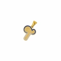 Detailed view of gold stainless steel note pendant with blue and white enamel fill - Letter T