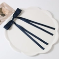 Elegant dark blue satin ribbon bow hair clip with long streamers on decorative plate - Duckbill Clip-Z206 / Black
