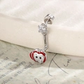 Red apple belly button ring with crystal stud on silver-tone curved barbell bar - Star Apple (Single)