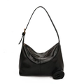 Large black matte leather tote bag with adjustable strap and smooth zipper closure - Black
