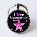 Silver gymnastics keychain featuring pink athlete silhouette and I love Gymnastics text - Gymnast Silhouette/I love Gymnastics