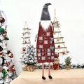 Kerstkabouter adventskalender met 24 vakjes en lange gestreepte benen decoratie - Grijze Hoed Rood Lichaam