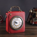 Borsa a mano vintage rossa a forma di orologio con numeri romani e ricami retrò - Borgogna