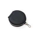 Minimalist black lychee leather round coin purse with silver zipper and swivel hook - Black Coin Purse