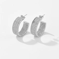 Hip-Hop-Creolen in Silber mit Micro-Pave-Zirkonia im C-förmigen Design für Herren - Platin