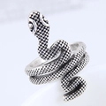Vintage silver snake ring with detailed scale texture and antique wrap-around design - Antique Silver