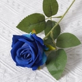 Single artificial velvet rose in deep blue finish for wedding and home decor - Blue (Velvet Version)