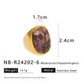 Golden stainless steel oval ring inlaid with natural purple stone chips - Purple Large Face Stone Chip Ring (NB-R24202-6)