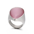 Retro titanium steel ring featuring a large pink teardrop cat's eye stone setting - Red (KR89013-K)
