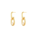 Textured gold-plated double-loop earrings with brilliant cubic zirconia accents - Diamond Pattern Double Hoop (E303245) - Gold White