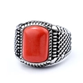 Vintage-Ring aus Edelstahl mit rechteckigem rotem Stein und gotischer Gravur - US 7 / Rot