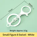 White metal figure-8 swivel lobster clasp keychain accessory with split ring - Small 8-Rotation Style / White