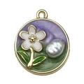 French vintage enamel flower pendant with pearl detail in golden frame - Purple Flower Pearl-22071