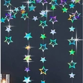 Iridescent holographic star garland hanging decoration with rainbow shimmering effect - 4m Iridescent Hollow Star Garland