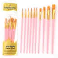 10-piece pink handle nylon artist paint brush set for watercolor and acrylic painting - Pink (10pcs Set)