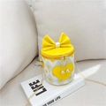 Cute yellow cylindrical PU bucket bag with bow and heart for girls on gold chain - Yellow