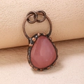 Vintage style drop-shaped pink gemstone pendant with antique bronze metal frame - Rose Quartz
