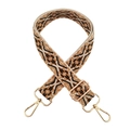 Close-up of jacquard embroidery bag strap with gold metal swivel lobster clasps - Beige Light Brown Coffee Flower