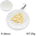 Pendentif Marteau de Thor nordique en argent et or avec runes et Triquetra - Pendentif Boussole Viking Bicolore (KP117367-MZOZ) / Pendentif Seul, Sans Chaîne