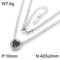 Zilveren roestvrijstalen hartketting met zwarte steen en zirkonia-halo detail - Staal - Zwarte Hart Ketting