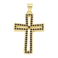 Cross pendant crafted in gold-plated copper with micro-pave black cubic zirconia stones - Pendant 17 (Gold Black Stone Inlaid Cross)