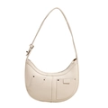 Sac sous le bras demi-lune blanc crème chic avec texture grainée et poches avant - Blanc