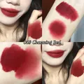 Gegebear Matte Lip Mud in shade 05, deep red velvet finish with arm and lip swatches - 05# Sweet Cherry