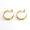 Minimalist gold titanium steel C-shaped hoop earrings with unique hammered texture - Gold