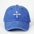 Adjustable dark blue washed denim baseball cap with white cross star embroidery - One Size / Royal Blue