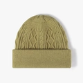 Gorro de punto trenzado verde oliva con dobladillo ancho para el frío invierno - Verde Hierba