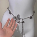 Silver Y2K butterfly metal waist chain with fringe tassels on a fashion mannequin - Silver Metal Butterfly K0124A