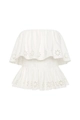 Witte off-shoulder top met bloemenborduurwerk en gelaagde ruches voor een frisse look - S / Wit