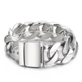 Polished silver stainless steel link bracelet for men with rectangular clasp - 18cm / Steel Smooth