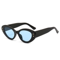 Oval retro sunglasses in black frame with light blue lenses and star rivet accents - Black Frame Blue Lens
