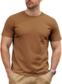 Men's solid brown short sleeve crew neck cotton T-shirt in a comfortable casual fit - S / Caramel color